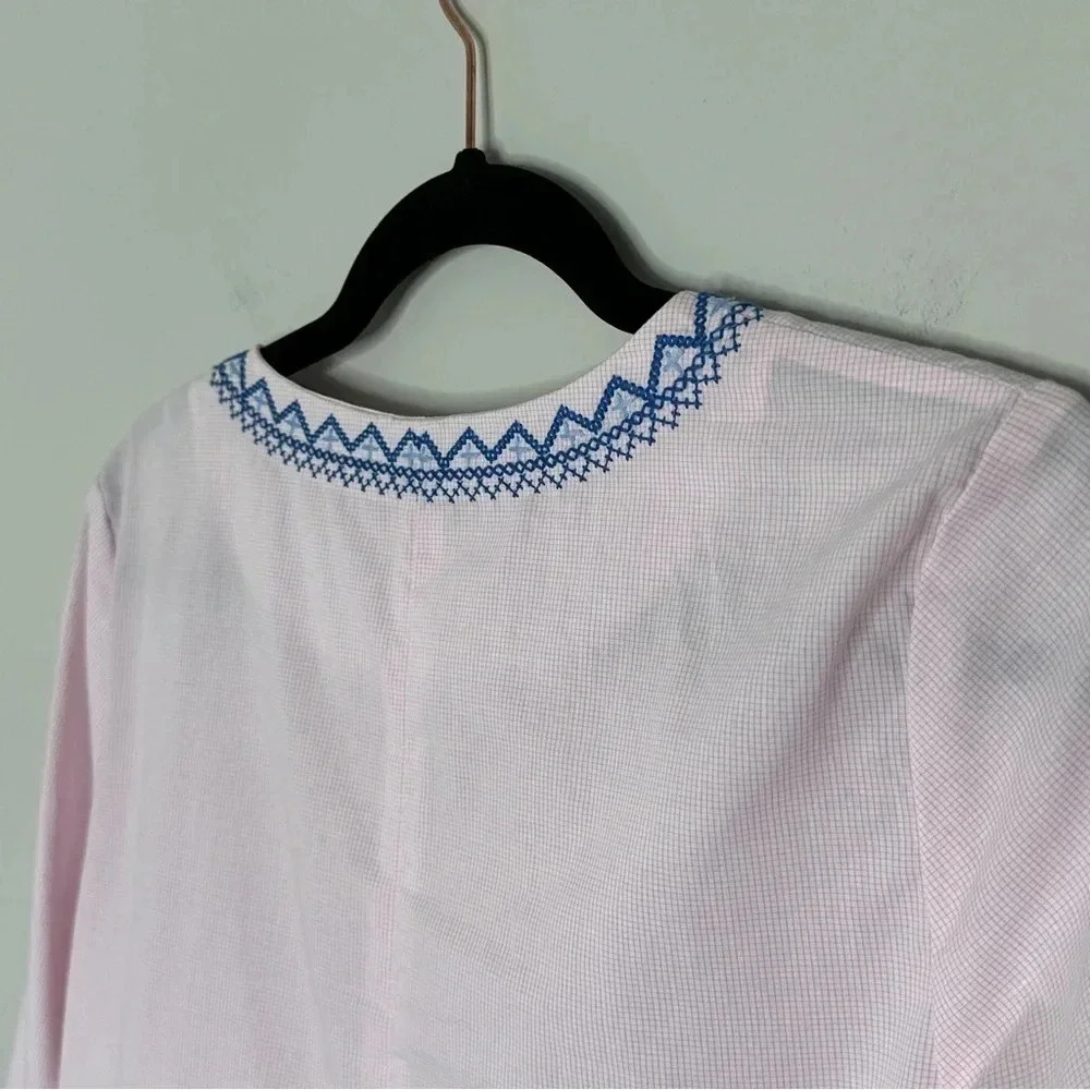 J McLaughlin Pink Cotton Embroidered Tunic Blouse‎ Top Size Medium Preppy Boho - Picture 11 of 14